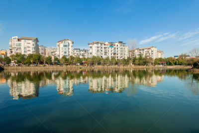 公园,湖,城市,福州,江西省,用篙撑船,水,天空,水平画幅,无人