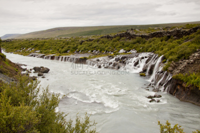 瀑布,hraunfossar,冰岛国,自然,水,水平画幅,绿色,地形,无人,蓝色