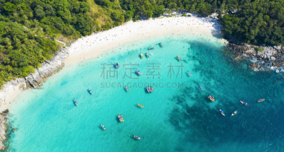 泰国,长尾船,日光浴,普吉岛,自由,透明,在上面,海滩,航拍视角,水