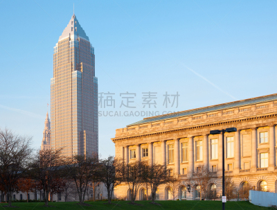 克里夫兰,终点大厦,俄亥俄州,中间部分,顶部,公园,著名景点,市政厅,户外,天空