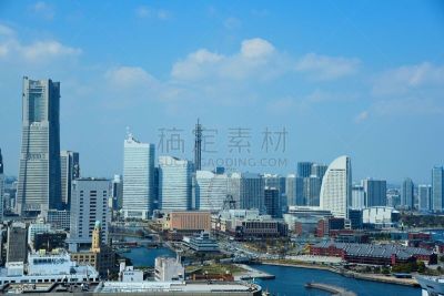 横滨,横滨高速铁路,神奈川县,办公室,天空,水平画幅,无人,海港,蓝色,日本