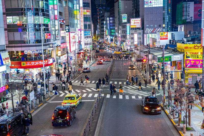 照明设备,布告栏,都市风景,日本,新宿区,夜晚,东京,多色的,街道