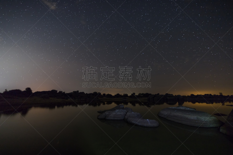 夜晚,纪念碑,水,天空,美,星系,花岗石的,水平画幅,星星,无人