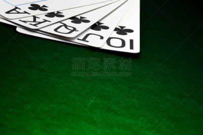 扑克,女王卡,扑克牌a,水平画幅,绿色,无人,同花大顺,毛毡制品,黑色,德州扑克