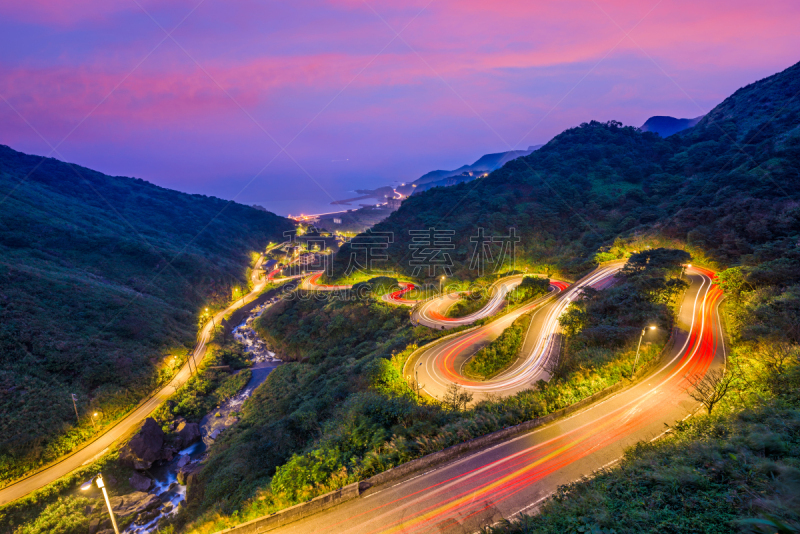 山,路,山路,轻轨,九份,光轨,田园风光,沟壑,夜晚,美国州际公路