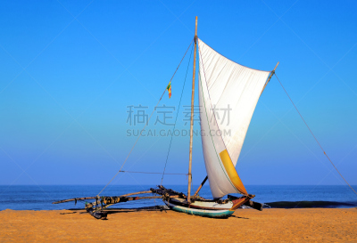 有帆船,斯里兰卡,海洋,海岸线,水,天空,风,双体船,水平画幅,沙子