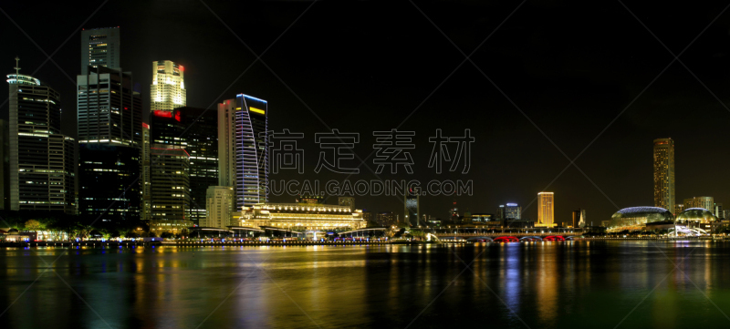夜晚,全景,城市天际线,新加坡市,水平画幅,新加坡,建筑,无人,户外,滨海艺术中心剧院