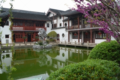 孔子庙,上海,中国,孔子,庭院,黄浦区,池塘,多云,静水,园艺展览