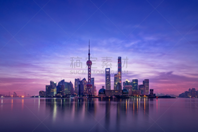 上海,城市天际线,全景,度假胜地,水平画幅,无人,黄浦江,户外,浦东,金茂大厦