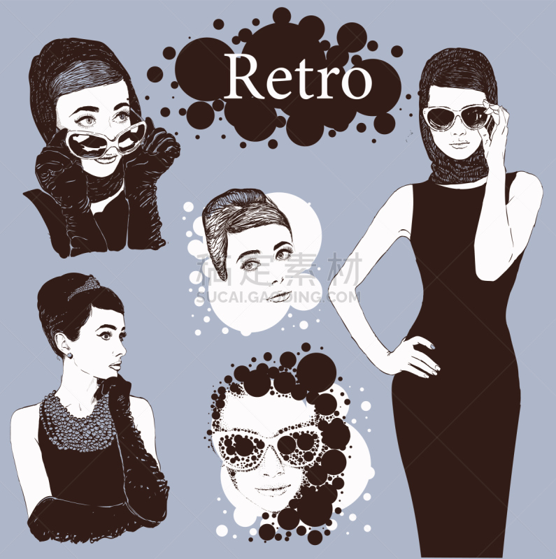 看,女人,50年代风格,小黑裙,垂直画幅,绘画插图,美,青少年,艺术,美人