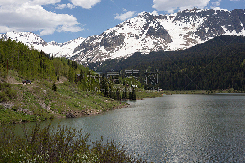 鳟鱼湖,雪,科罗拉多州,圣胡安山脉,高地,水,六月,水平画幅,国家休闲区,无人