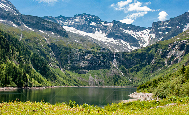 湖,奥地利,山,水,天空,水平画幅,绿色,雪,无人,蓝色