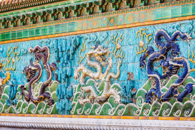 九龙壁,故宫,中国,北京,图腾柱,公园,旅游目的地,水平画幅,形状,墙