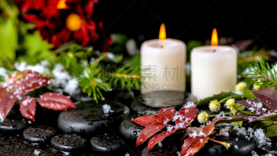 雪,冬天,常绿树,叶子,红色,静物,spa美容,玄武岩,水,禅宗