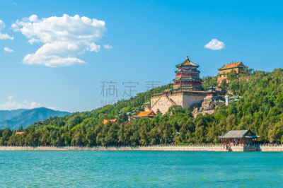 颐和园,北京,远古的,清朝,水,天空,公园,水平画幅,山,无人