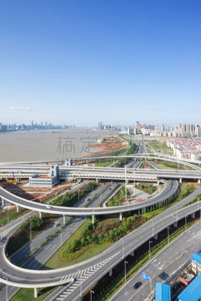 上海,交通,城市,路口,高峰时间,垂直画幅,建筑,无人,路,城市天际线