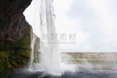 seljalandsfoss waterfall,水,小溪,洞室,冰岛东南部,洞穴,冰岛国,水平画幅,瀑布,九月