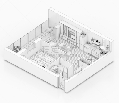 公寓,正下方视角,白色背景,住房,铅笔画,计划书,轻蔑的,水平画幅,无人,绘画插图