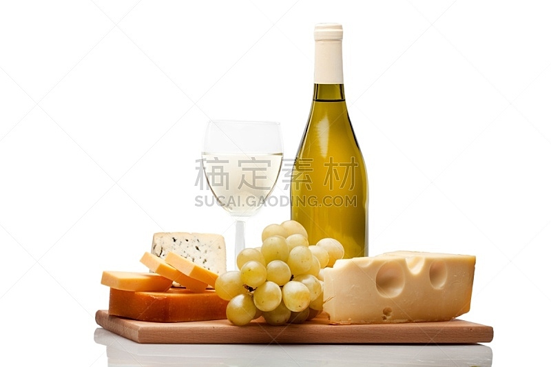 酒瓶,葡萄酒,白葡萄,水平画幅,无人,白色背景,含酒精饮料,奶酪,背景分离,小吃