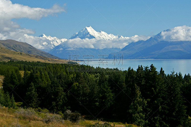 库克山,湖,新西兰,蓝湖,自然,水,国家公园,水平画幅,雪,冰河