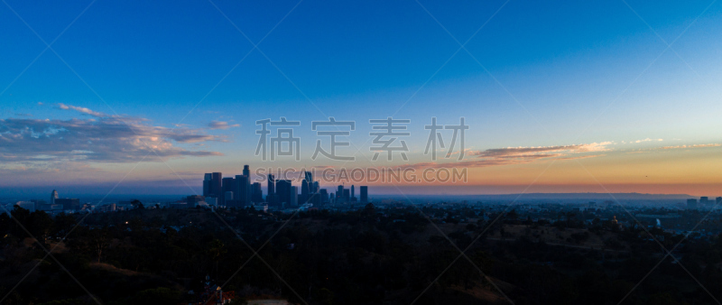全景,城市天际线,洛杉矶,市区,天空,留白,水平画幅,高视角,夜晚,无人