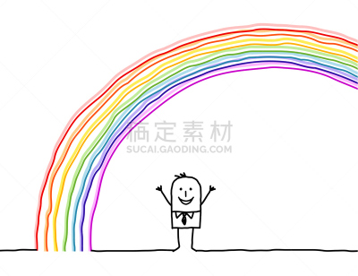 在下面,彩虹,男人,艺术,性格,卡通,男商人,成年的,矢量,商务