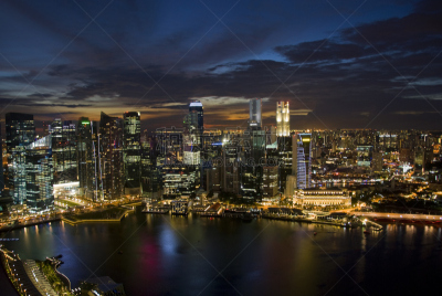新加坡市,城市天际线,狮头鱼尾像,新加坡证券交易所,鱼尾狮公园,新加坡河,新加坡,滨海湾 ,云景,黄昏