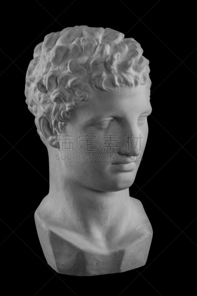 White plaster bust sculpture portrait of the men Hermes