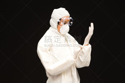 穿衣服,女医生,清洁服,丝状病毒,埃博拉病毒,密封的,艾滋病,艾滋病病毒,外科手套,防护镜