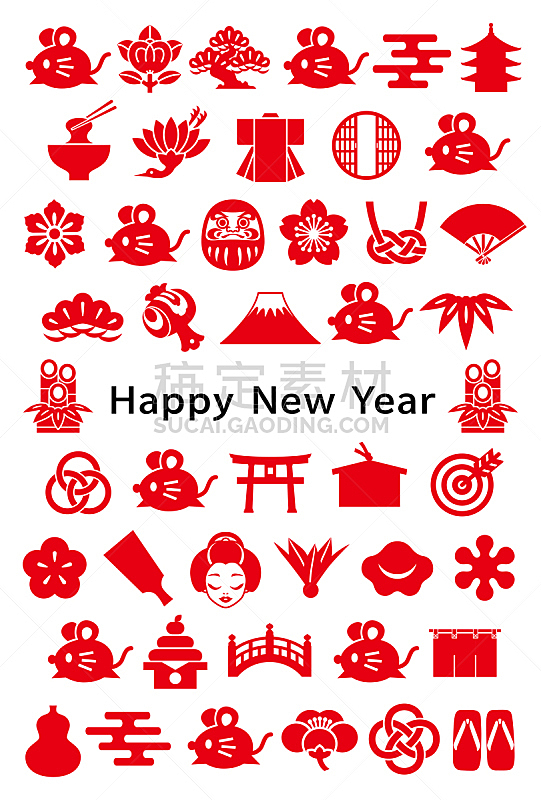 日本,计算机图标,鼠,新年卡,传统,2020,春节,新年前夕,云,复古风格