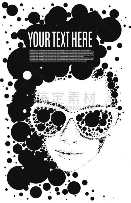 矢量,女人,留白,自然美,40-80年代风格复兴,奥黛丽赫本,点描主义,美,形状,绘画插图