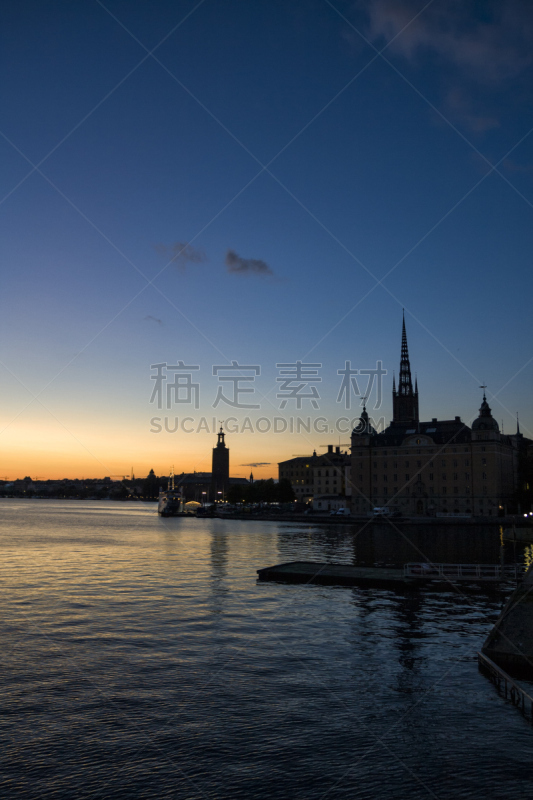 斯德哥尔摩,利达尔峡湾,斯德哥尔摩市政厅,斯德哥尔摩老城,瑞典,顶部,市政厅,垂直画幅,水,天空