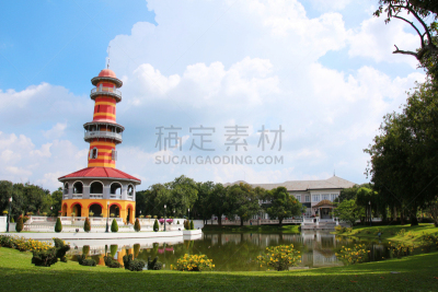 挽芭茵,大城,泰国,宫殿,座位,水平画幅,衰老过程,古老的,旅行者,户外