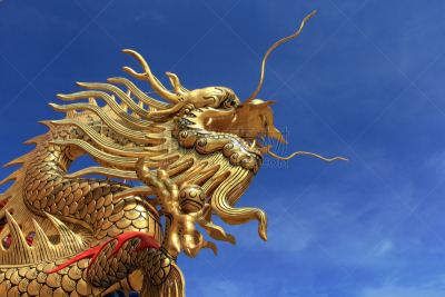 龙,天空,黄金,蓝色,背景,中国龙,雕像,新加坡,风水,图像