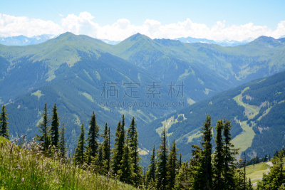 阿尔卑斯山脉,绿色,自然,奥地利,水平画幅,地形,山,无人,莱奥冈,夏天