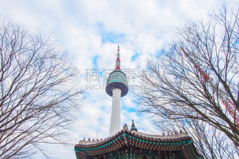 首尔,山,南山塔,中环,水平画幅,地形,建筑,无人,城市天际线,户外