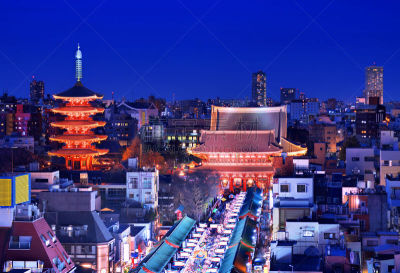 东京,浅草,水平画幅,夜晚,无人,城市天际线,户外,城市,都市风景,浅草观音寺
