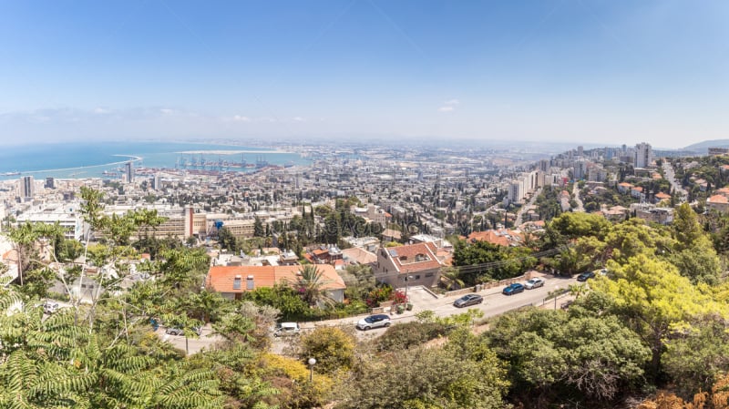 海法,看风景,海港,山,全景,市区,卡麦尔,海湾,水,天空