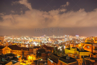 夜晚,海港,韩国,地形,桥,路,釜山,红灯,美,水平画幅