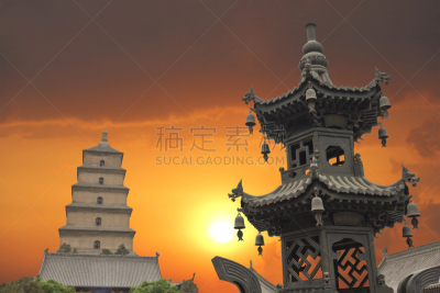 中国,宝塔,野外动物,大雁塔,西安,陕西省,中国西北部,水平画幅,国内著名景点,无人