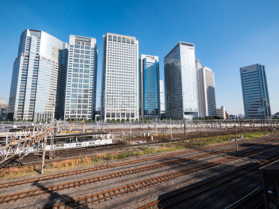 东京,日本,建筑外部,城镇景观,通勤者,水平画幅,建筑,铁轨轨道,东亚,户外