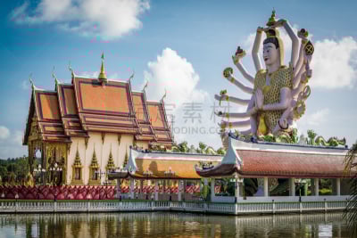 泰国,苏梅岛,千手观音寺庙,万伦,水,天空,美,灵性,四肢,水平画幅