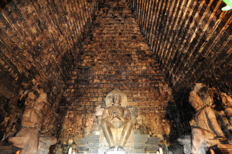 考古学,曼都古寺院,爪哇,水平画幅,佛,寺庙,无人,雕像,摄影