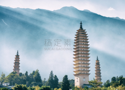 崇圣寺三塔,大理,中国,阶调图片,宝塔,云南省,三个物体,国内著名景点,修道院,远古的