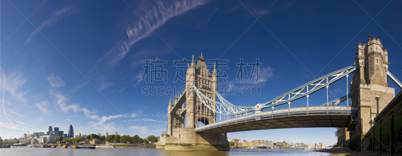 塔桥,诺曼·福斯特,观光船,全景,英格兰,建筑结构,万里无云,商用码头,金丝雀码头,酒店