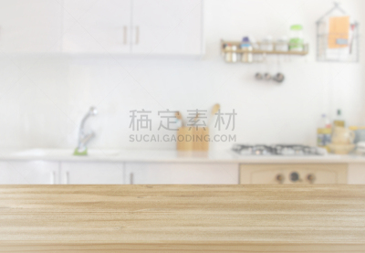 现代,空的,桌子,厨房,散焦,背景聚焦,厨房用品商店,边框,水平画幅,架子
