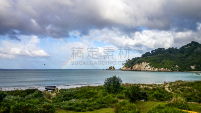 新西兰,旺海滩,新西兰北岛,华贵,椅子,彩虹,夏天,户外,天空,旺阿马塔