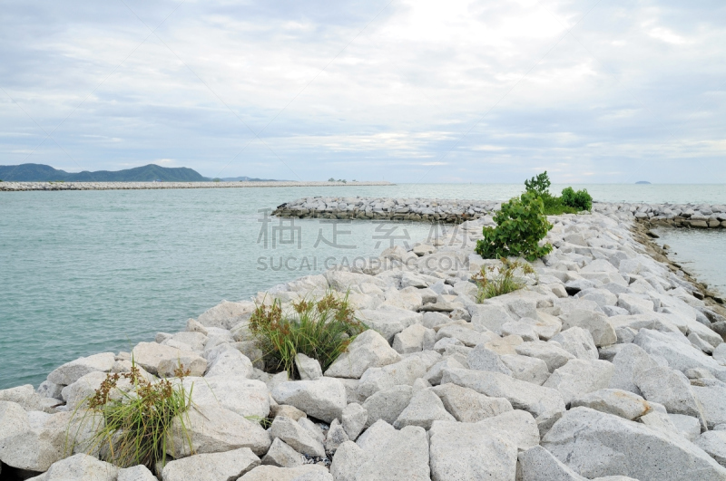 岩石,海洋,巨大的,破浪堤,泰国,水平画幅,无人,海港,蓝色,大西洋