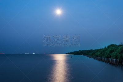 泰国,在上面,泰国湾,月长石,水,天空,水平画幅,沙子,夜晚,无人