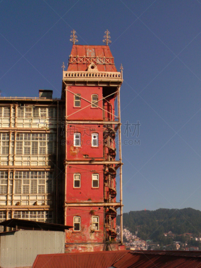 红色,塔,西姆拉,垂直画幅,窗户,非都市风光,建筑,无人,蓝色,户外